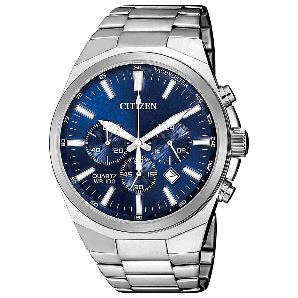 Relógio Citizen Quartz para homens com mostrador azul em aço inoxidável