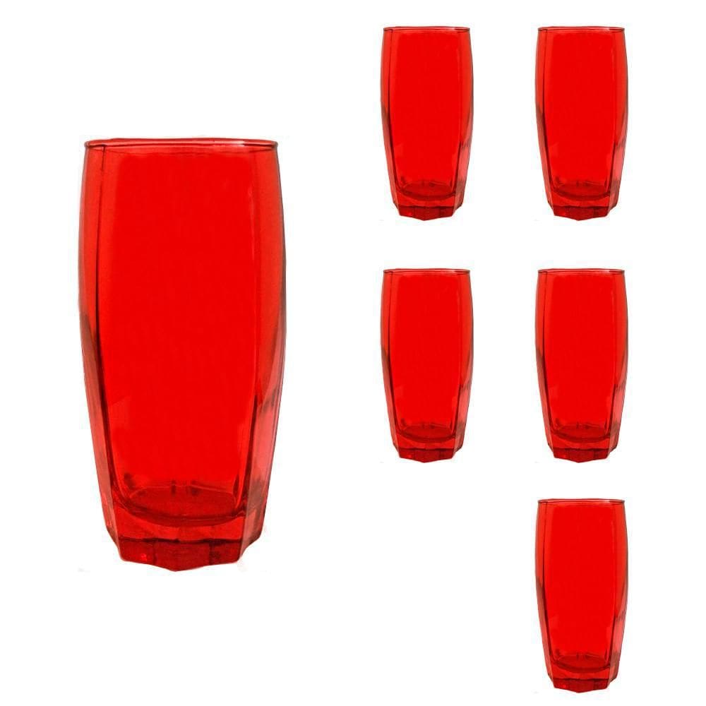 Copo Vidro 370Ml Florence Jogo Com 6 Vermelho