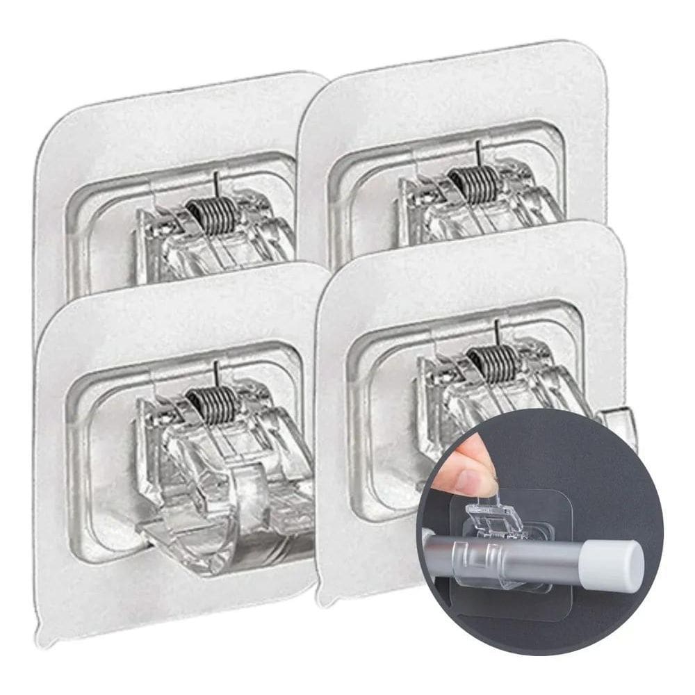 2X Kit 4 Haste Gancho Suporte Varão Cortina Adesivo Dupla Fa