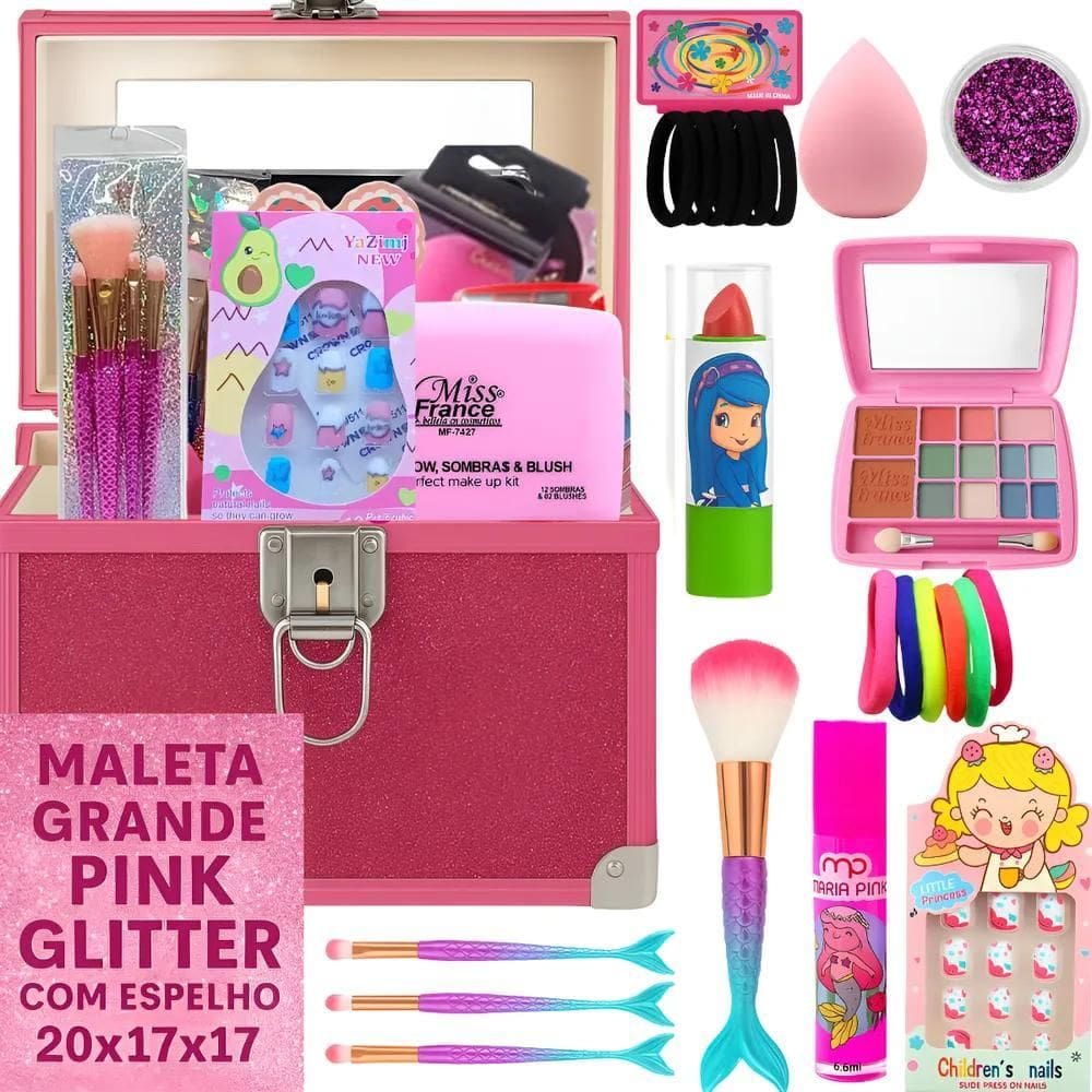 Kit Maquiagem Infantil Princesa Maleta Rosa Pink Glitter