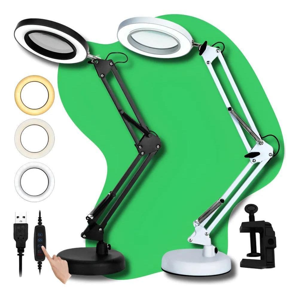2X Luminaria Lupa Estetica Ring Light Articulada Bancada