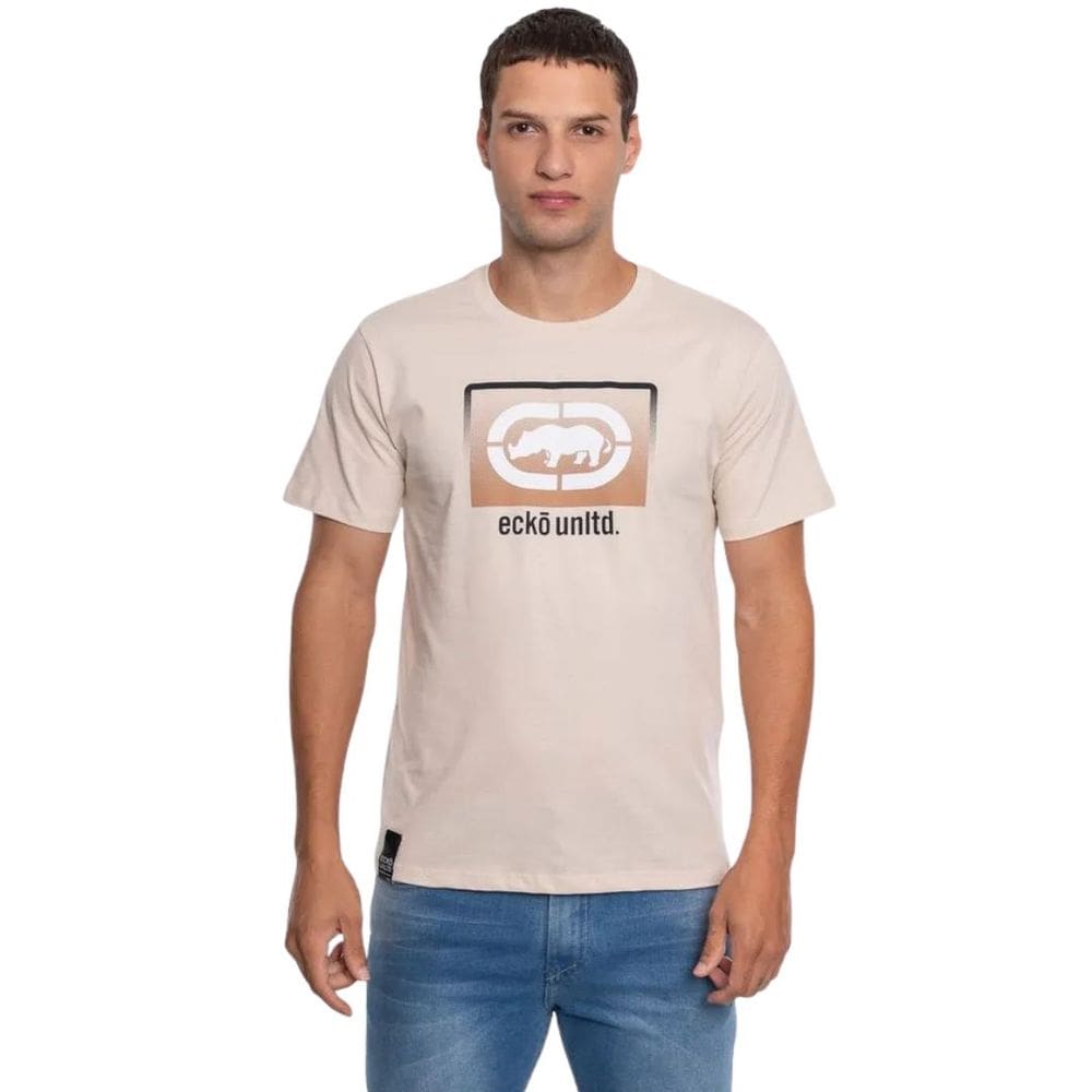 Camiseta Ecko Unltd Rinoceronte Básica Masculina Bege