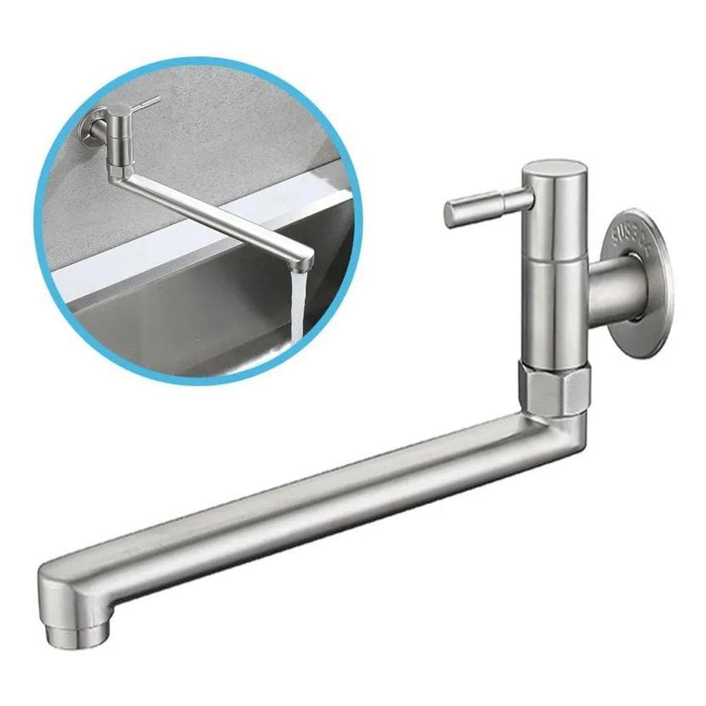 2X Torneira Inox Gourmet Pia Cozinha De Parede Tanque Jardim