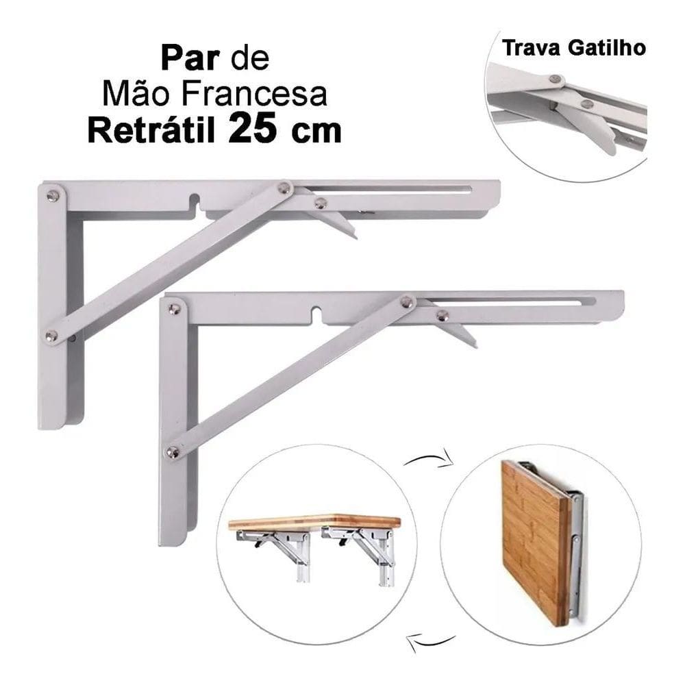 Kit 2 Suporte Prateleira Dobrável 25Cm Mão Francesa Retrátil