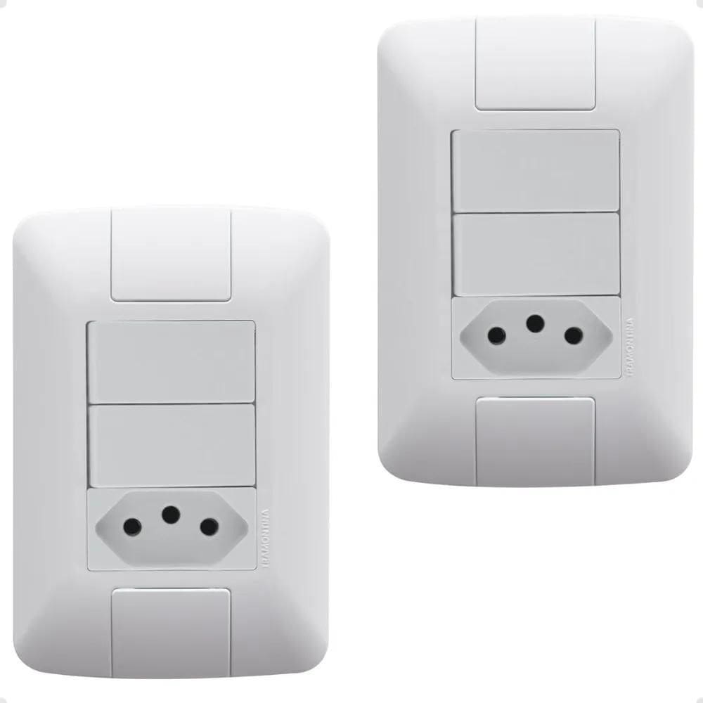 2X 2 Interruptor Modular Duplo E Tomada Simples 10A Tramonti