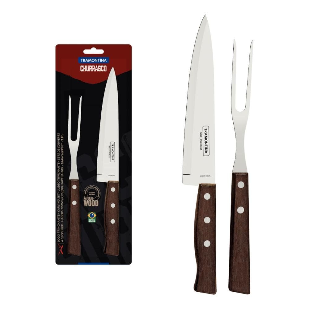 Jogo Trinchante Tramontina Aço Inox e Madeira Natural 2 peças