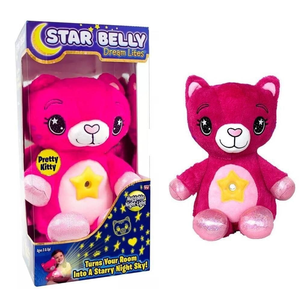 Urso Pelúcia Rosa Projetor Estrelas Musical Abajur Infantil Meninas Festa Pijama Gatinha