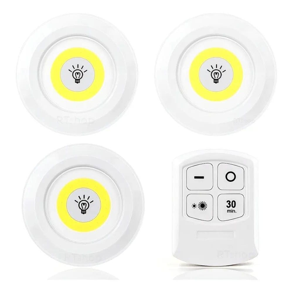 2X Kit 3X Lâmpada Luminária Led Spot Sem Fio Controle Remoto