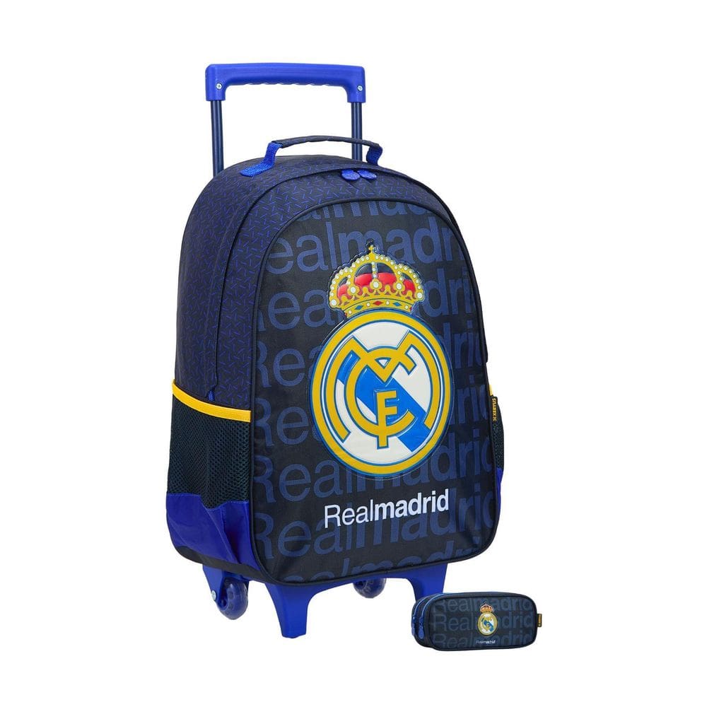 Kit Escolar Mochila De Rodinha + Estojo Duplo Real Madrid