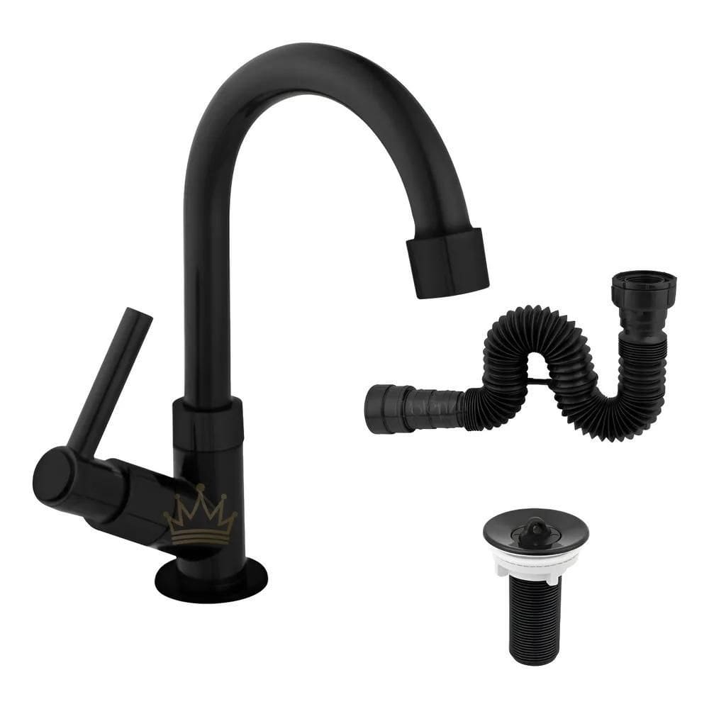 2X Kit Torneira Pia Lavatorio Abs/ Sifao/ Valvula 7/8 Preto