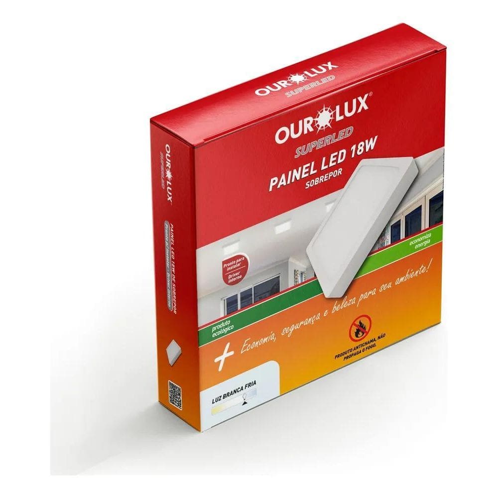 Painel Plafon Led Sobrepor 18W Biv 6500K Quadrado Ourolux