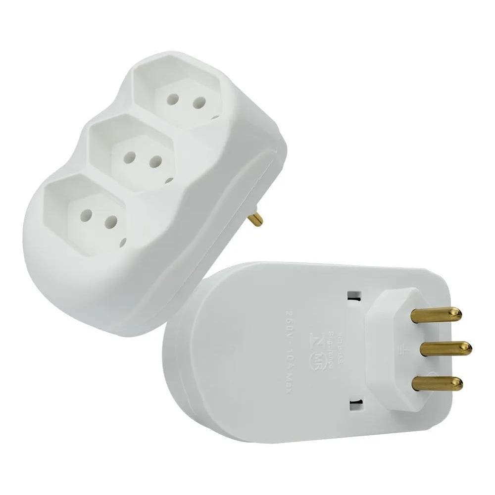 2X Kit 3 Adaptador Tripolar Benjamim 3 Saídas 10A 2P+T
