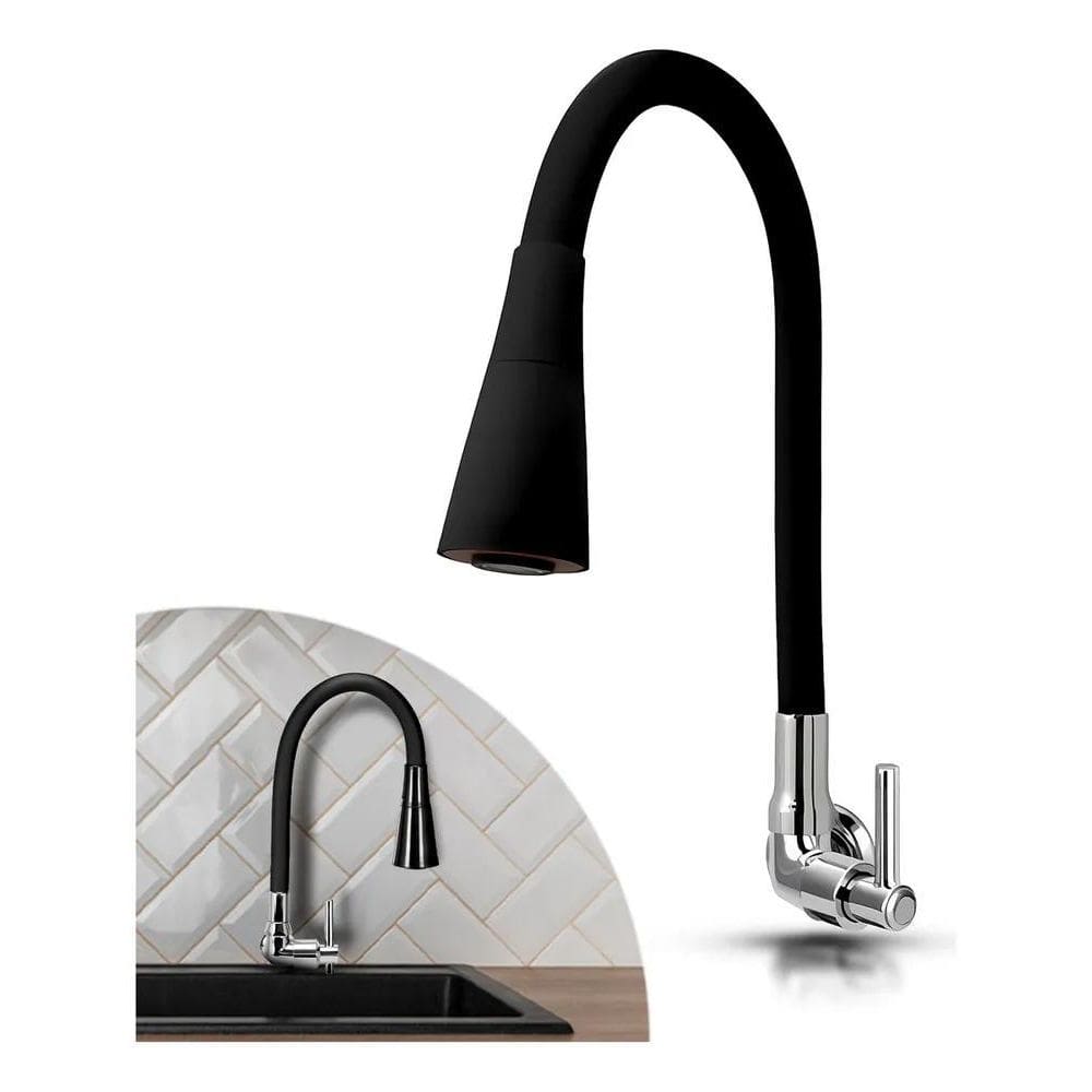 2X Torneira Gourmet Parede Preta Flexível Duplo Jato 1/4 De