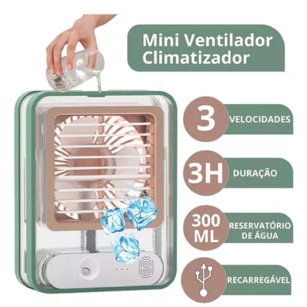 Ventilador Umidificador Recarregável VALECOM - 3 Velocidades