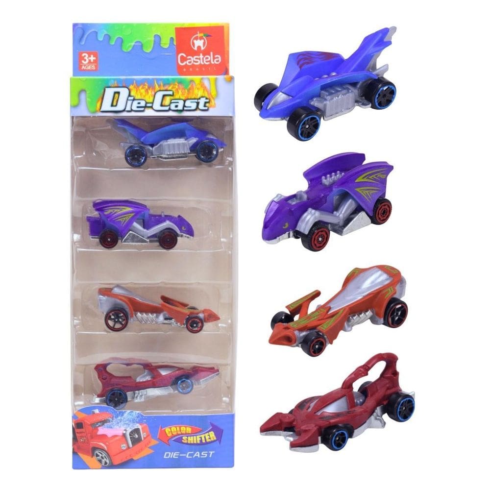 Pack 4 Carrinhos Miniatura Die Cast Color Shifter - Castela