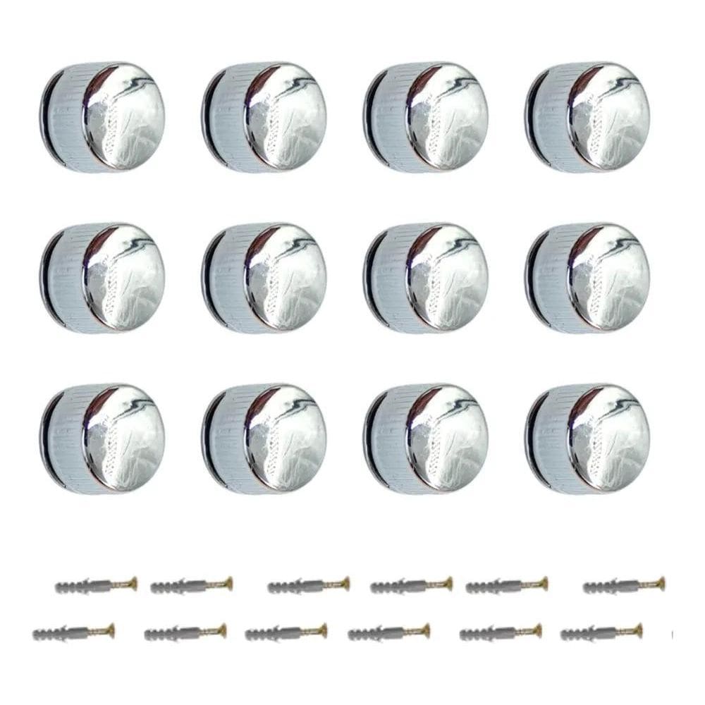 2X Kit Botão Francês De Metal Suporte Para Espelho Cromado 1