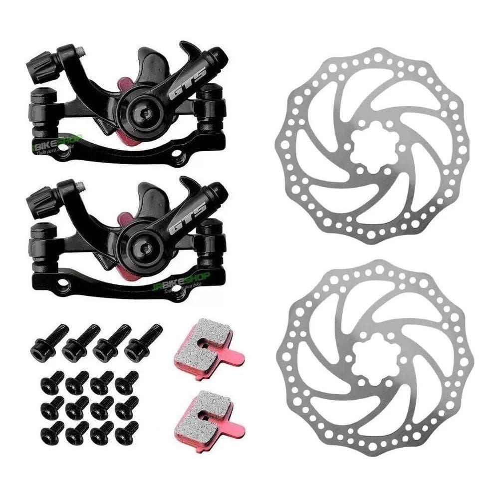 2X Kit Freio Disco Mecânico Gts Pinça Disco 160 Bike Aro 26-