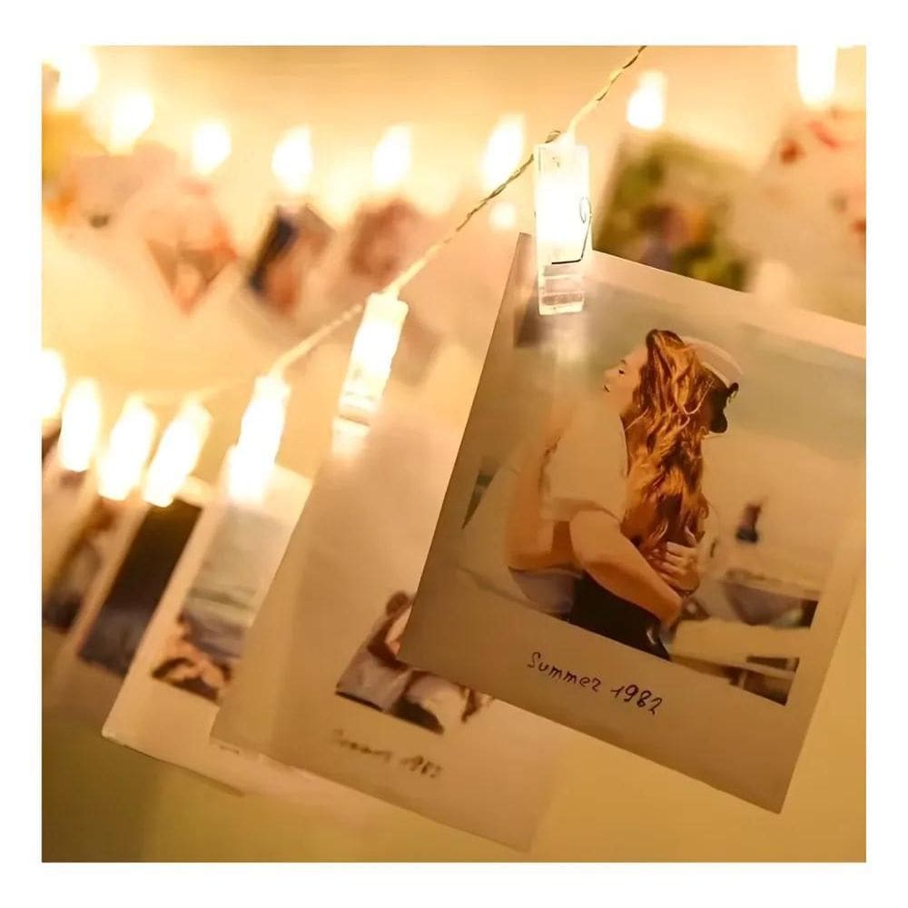 2X Varal De Led Prendedor Com Luz Amarela Cordão De Foto