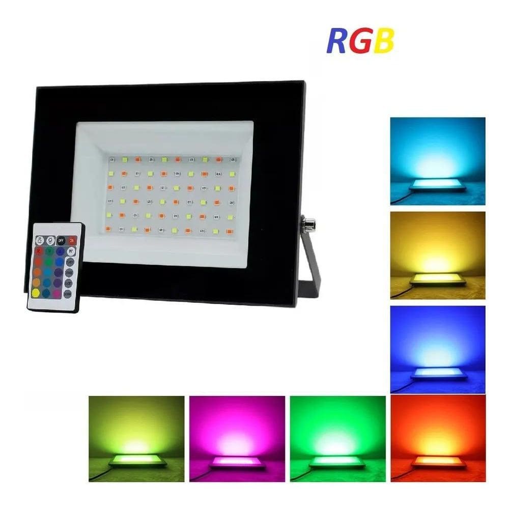2X Refletor Holofote Led Rgb 50W Colorido Com Controle