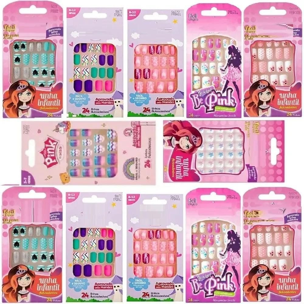 Kit 120 Unha Postiça Kids Infantil 10 Caixa Revenda