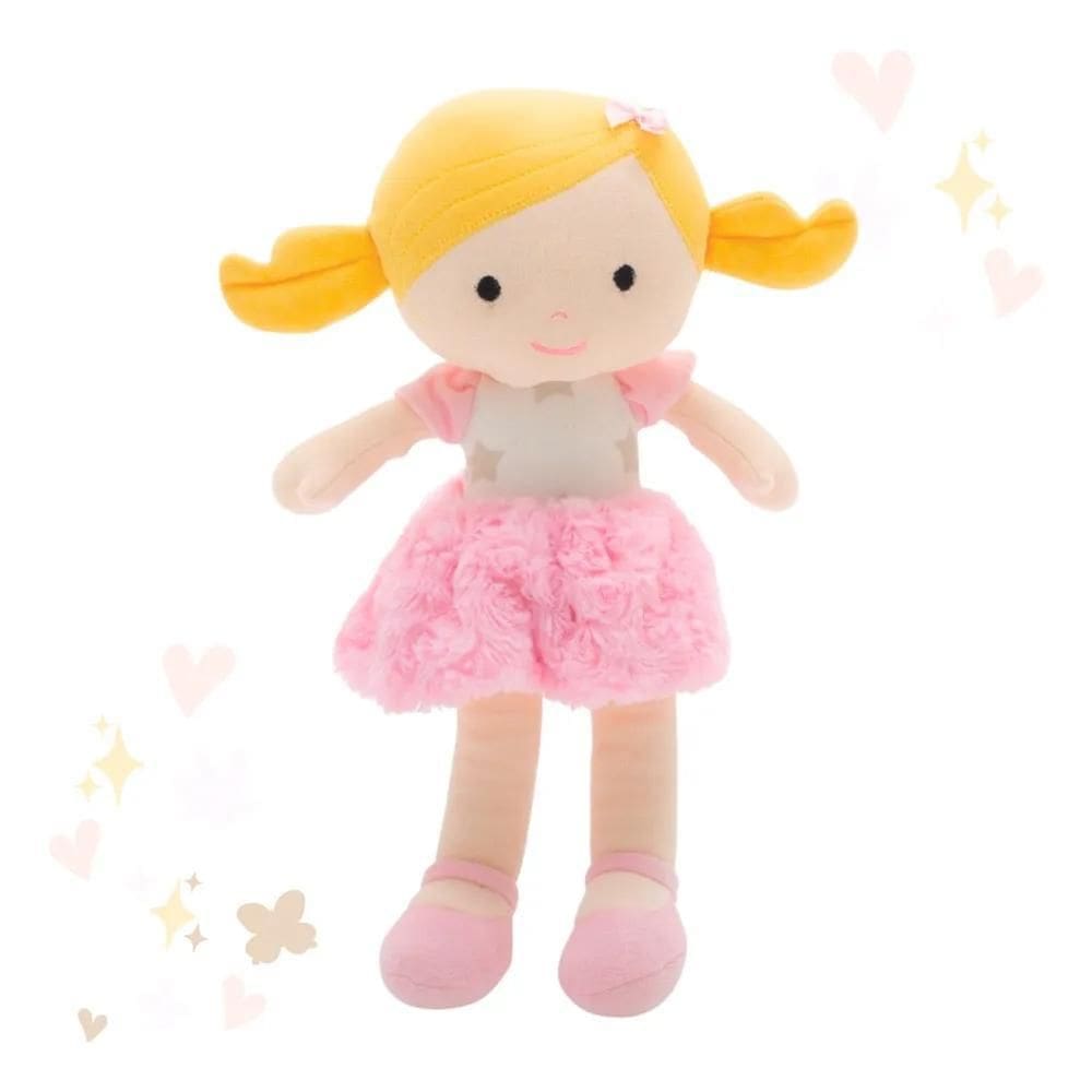 Boneca Pano Infantil Antialérgico Lavável Vestido Ruiva 38Cm