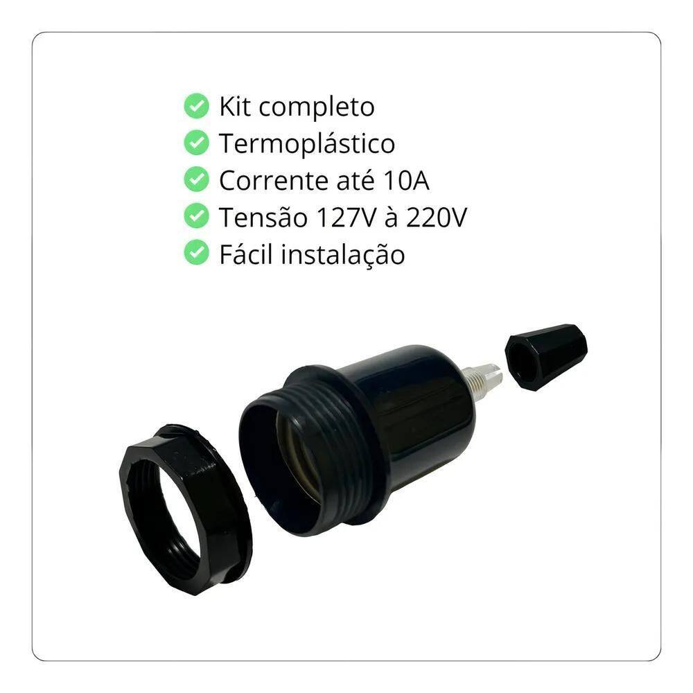 2X Kit Bocal Pendente Luminária Completo 4 Unidades Cor Pret