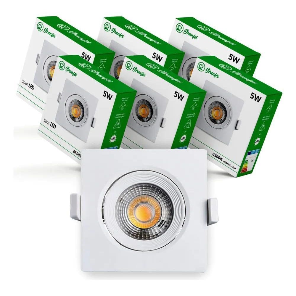 2X Kit 5 Luminária Spot Led 5W Embutir Redondo Quadrado Bivo