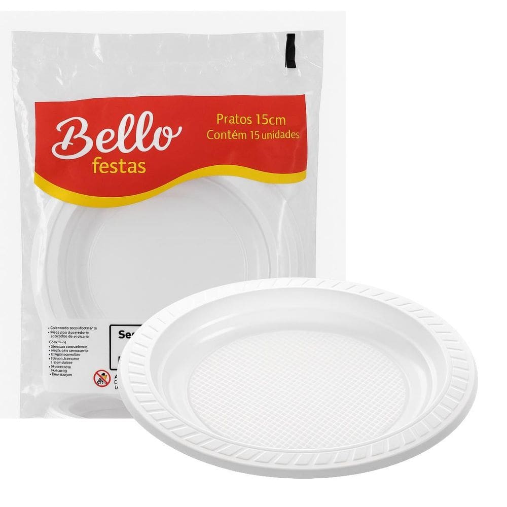 Prato Sobremesa Descartável Branco 15Cm Bello Festas 500 Un.