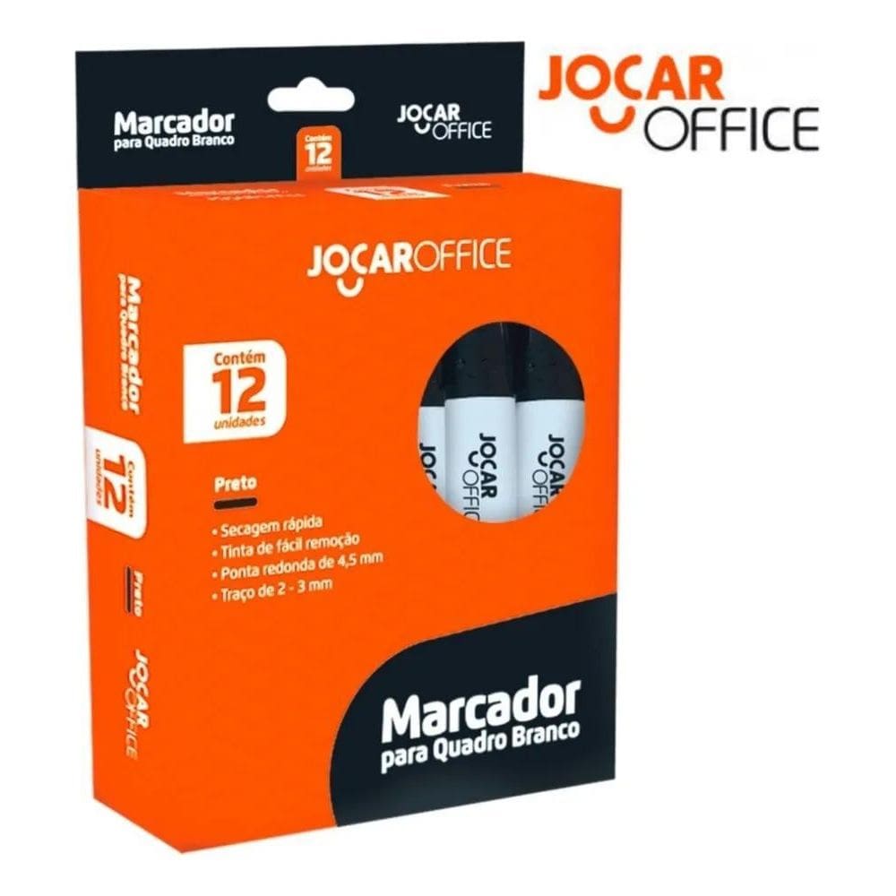 2X Pincel Quadro Branco Com 12 Marcadores Jocar Office Preta