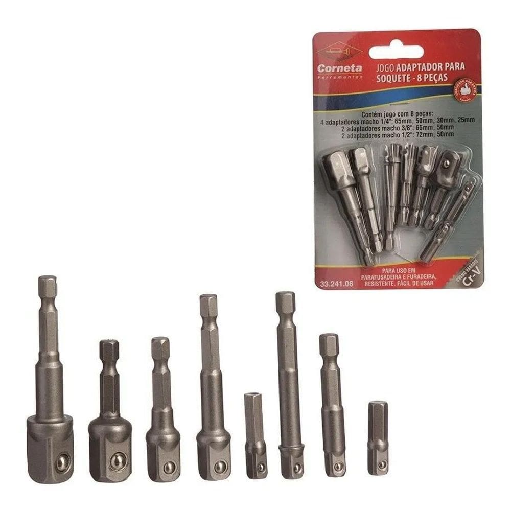 2X Kit 8 Adaptador Soquete Parafusadeira Furadeira 1/4 3/8 1