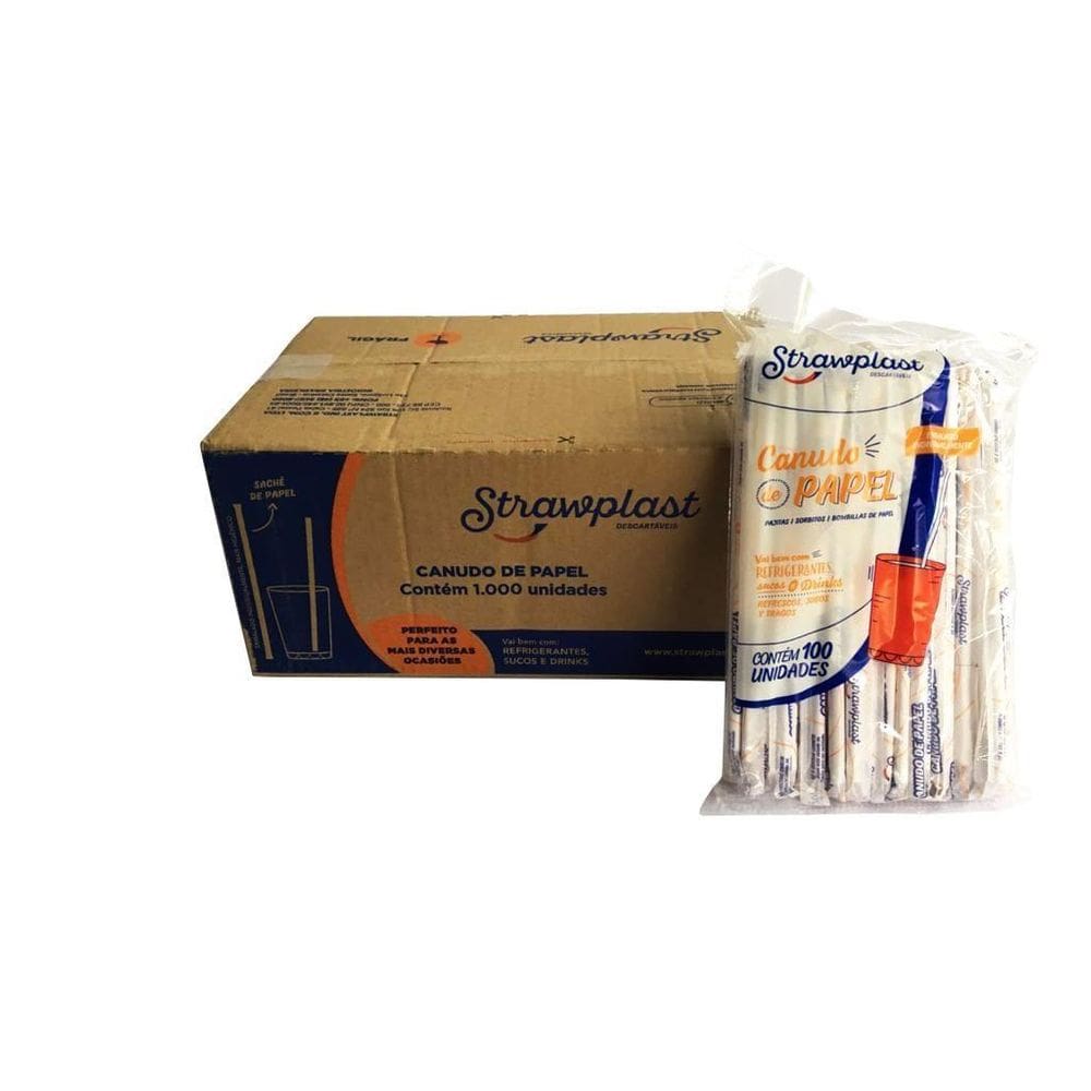 Canudo De Papel Embalado 19,5Cm 1 Caixa Com 1000