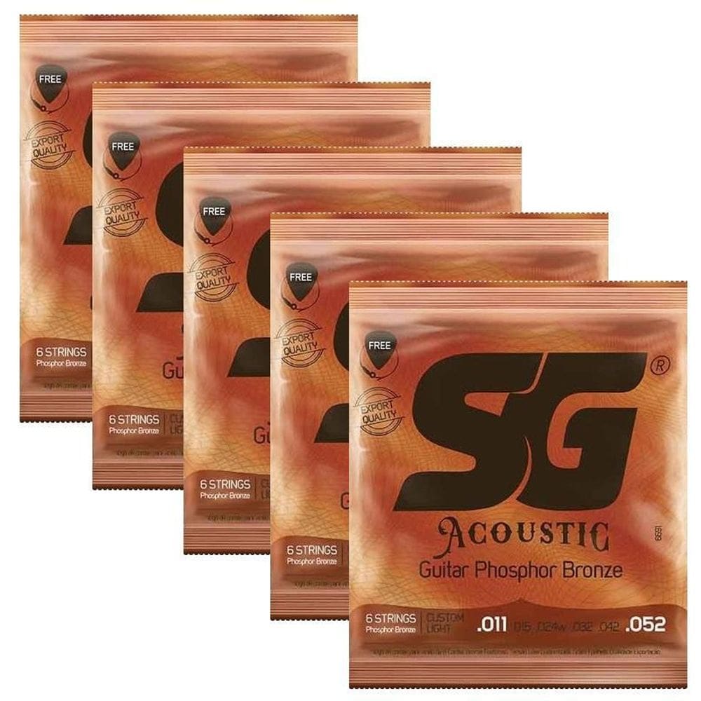 Kit 5 Encordoamentos Violao Aco Sg Fosforo Bronze 011 6691