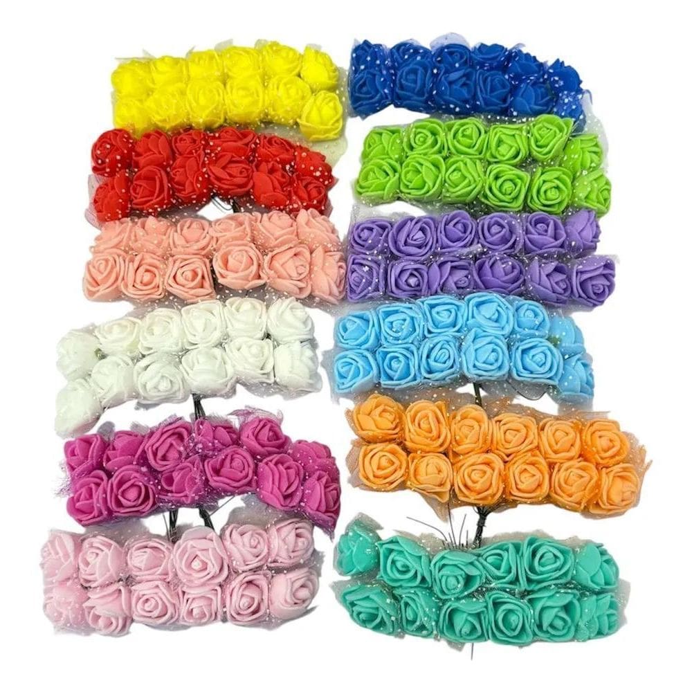 2X 144 Mini Rosas Flores Rosinha Artificial Eva Cetim Decora