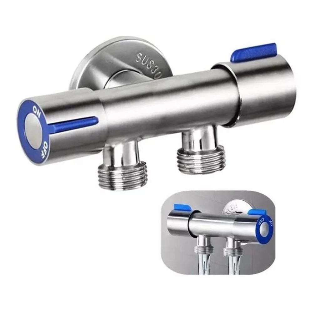 2X Torneira Registro T Duas Saídas De Água Inox Válvula Dupl