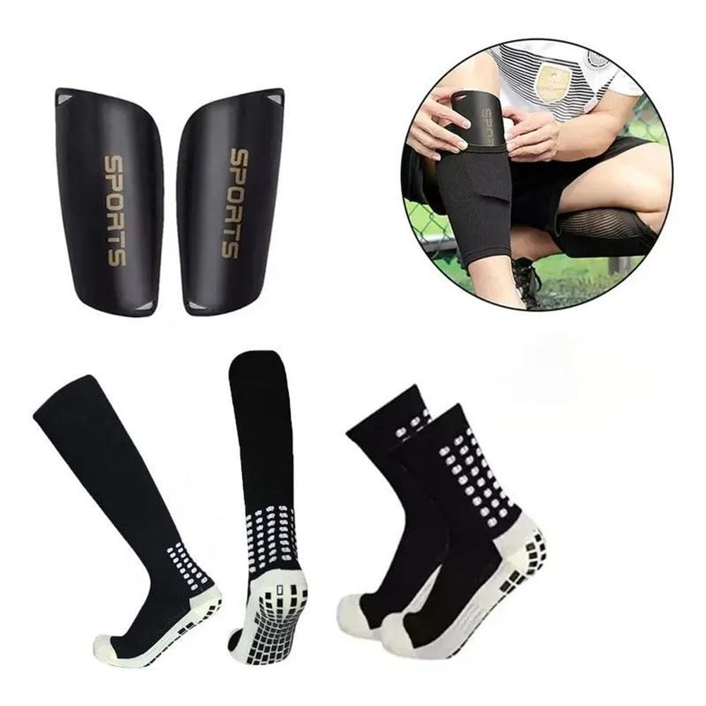 2X Kit 4 Futebol Profissional Meião, Caneleira, Meia E Joelh