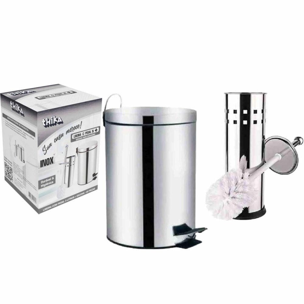 Db Lixeira De Aço Inox 3 Litros Escova Sanitária E Suporte