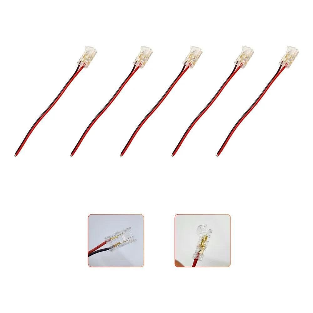 2X 5 Cabo Conector Rabicho Fita Led 2 Vias Monocor 8Mm 3528