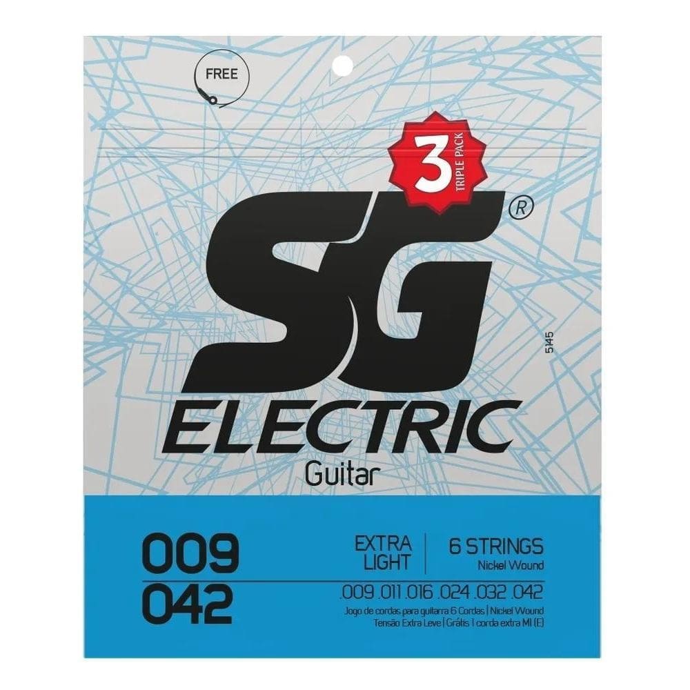 2X Kit Com 3 Encordoamentos Para Guitarra Sg Strings 09 Níqu