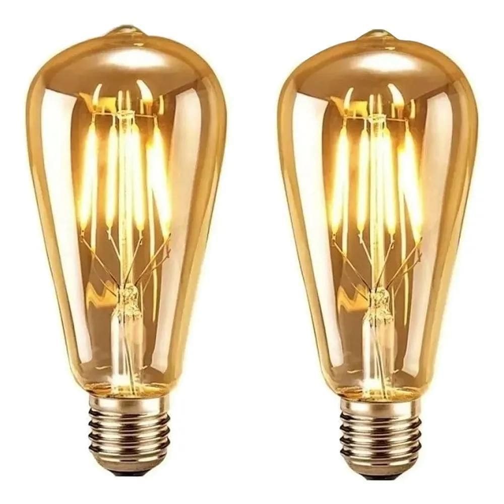 2X Kit 2 Lâmpada Filamento Led Retrô Vintage Ambar St64 Luz