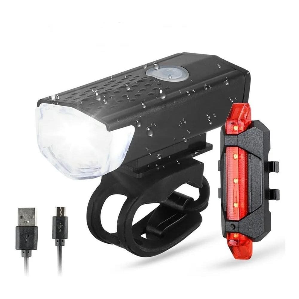 2X Kit Farol Bike Frontal + Pisca Traseiro Led Usb Recarregá