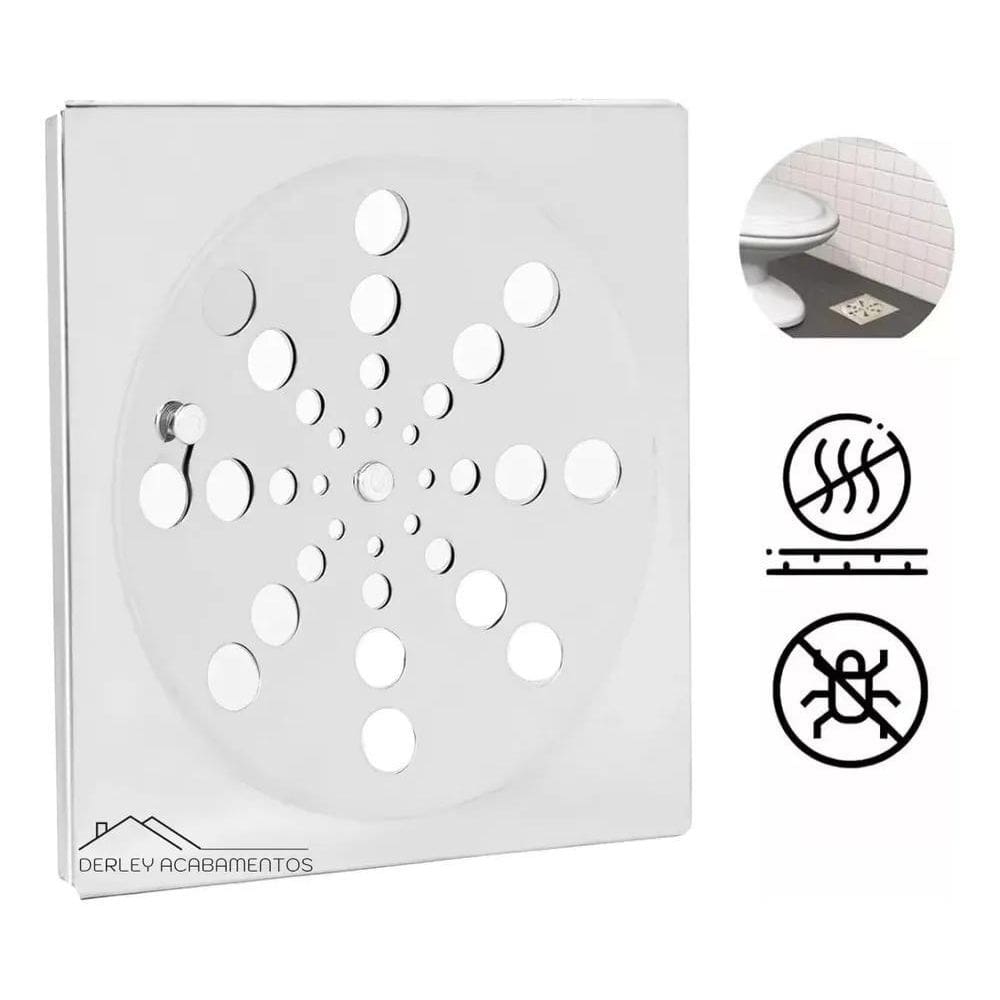 2X Ralo Tampa Grelha Aço Inox Quadrada 9.5Cm Com Fecho Rotat