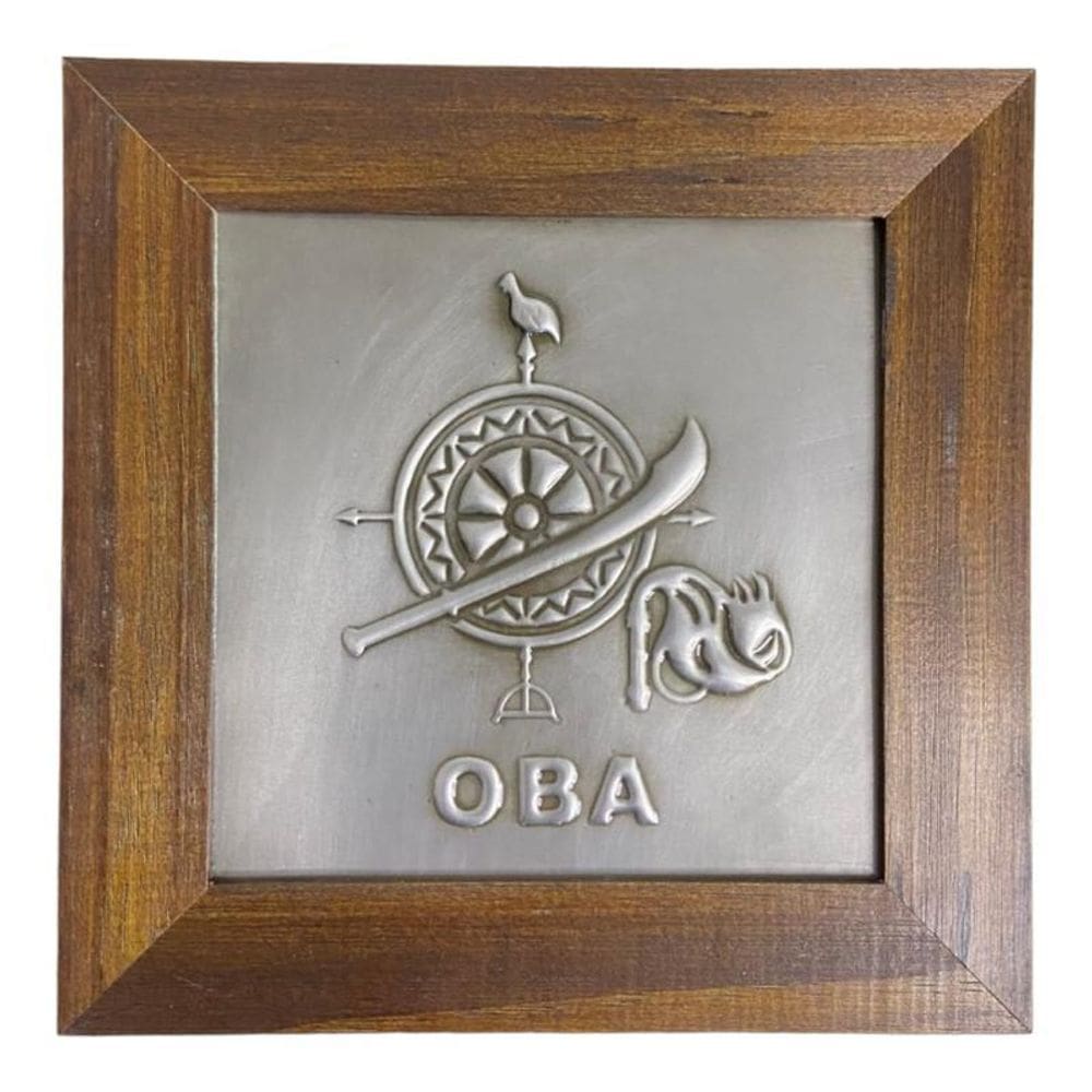 Quadro Orixá Obá Em Aço E Madeira Imbuia 12 X 12 Cm