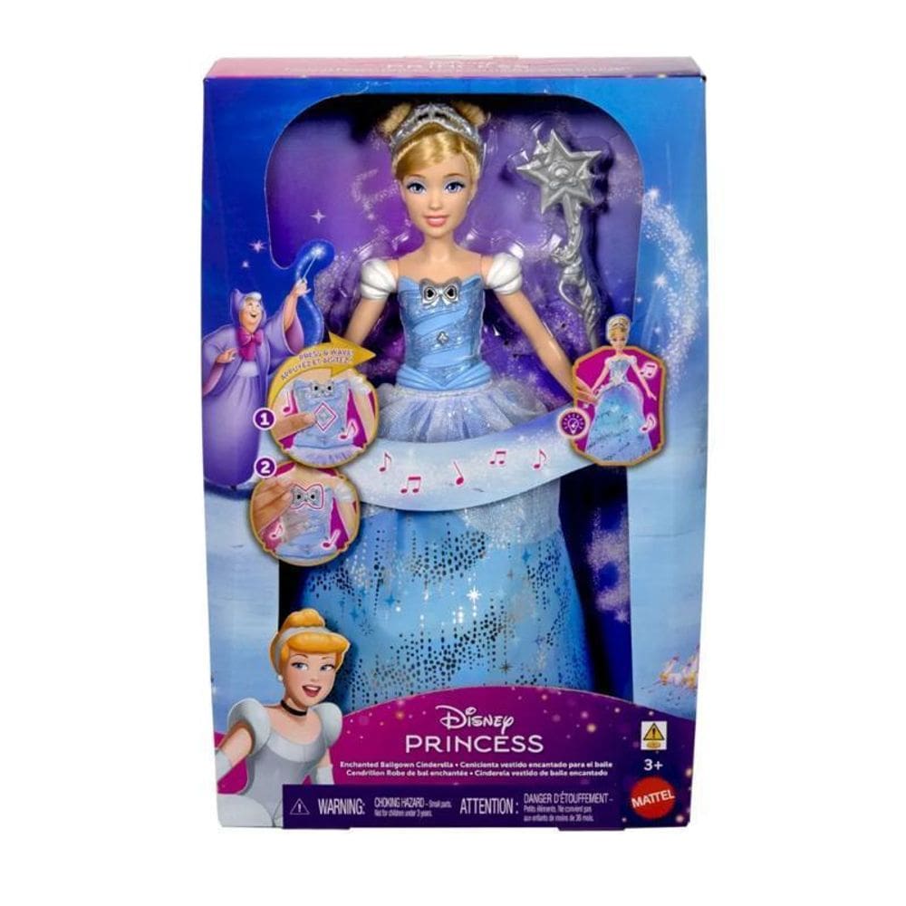 Boneca Cinderela Vestido Baile Encantado Luz E Som Mattel
