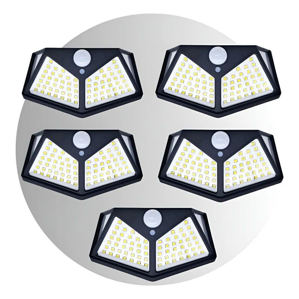 2X Kit 5 Luminária Solar 100 Led Com Sensor Jardim Prova D`Á