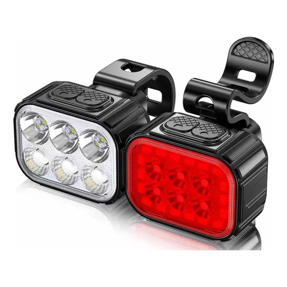 2X Kit Mini Farol + Lanterna Traseira Bike 6 Leds Recarregáv