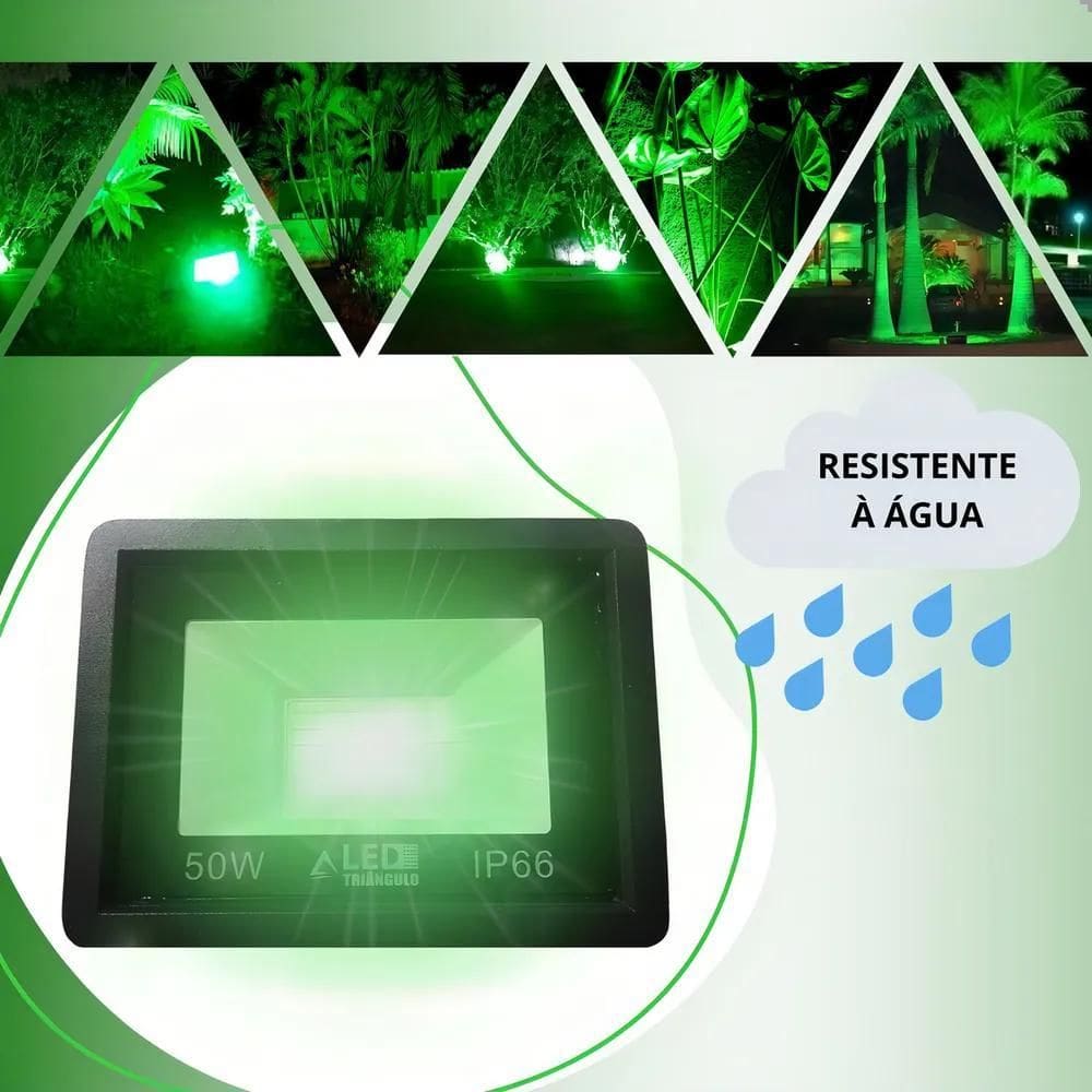 2X Refletor Led Holofote 50W Verde Bivolt Ip66 Prova D`Agua
