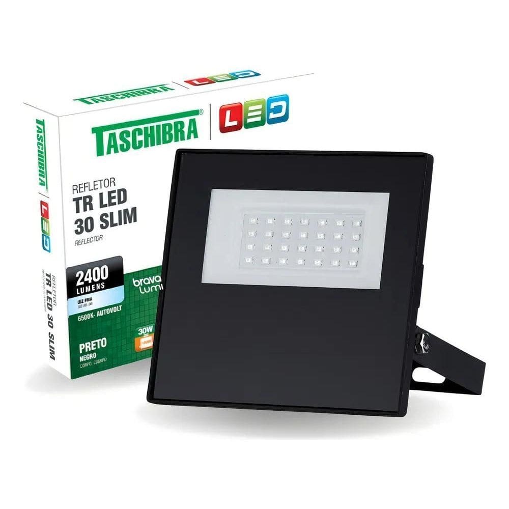 2X Refletor Holofote Tr Slim Preto 30W Autovolt 6500K Taschi