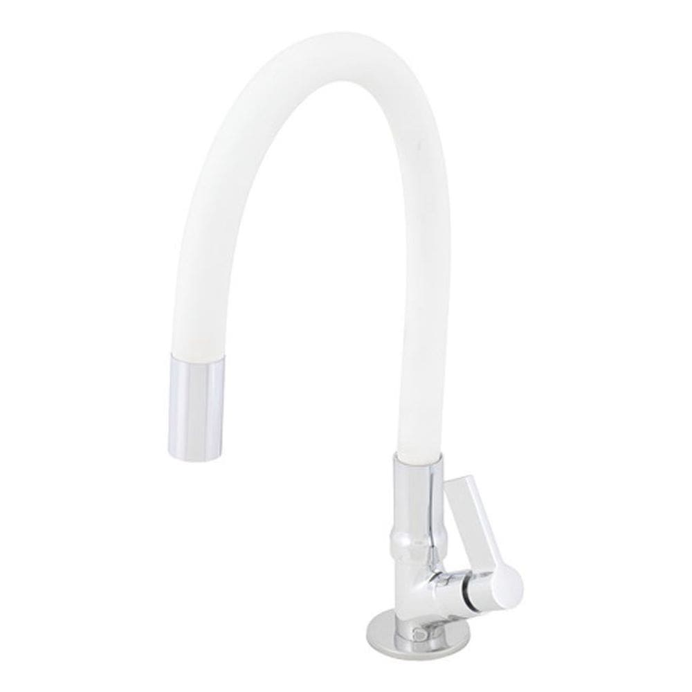 Torneira Cozinha Bica Alta Flex Cromada Branca Delinia
