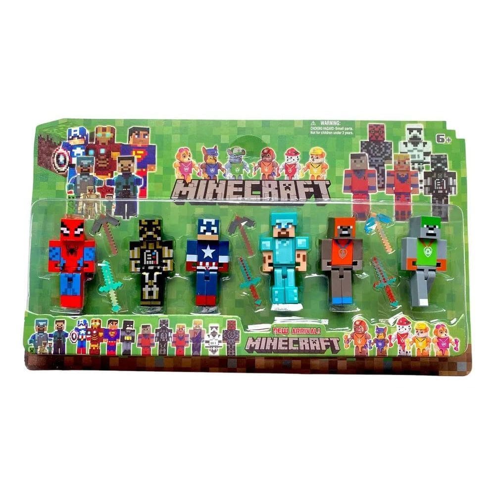 2X Boneco Minecraft Herois 12 Peças Homem Aranha Capitão Amé