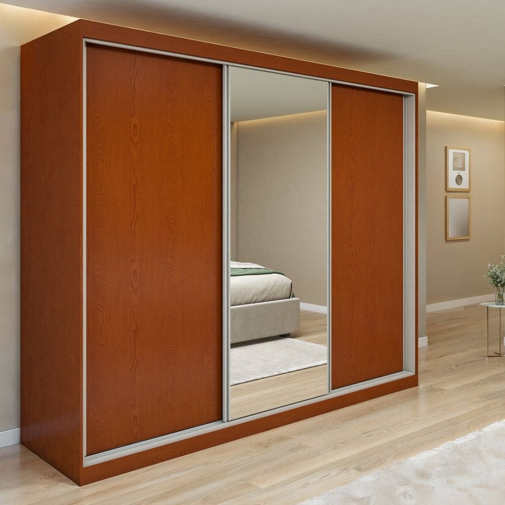 Guarda-roupa Nord 3 Portas 1 Porta Glass 4 Gavetas 100% Mdf Quadrix Frassino/Off White